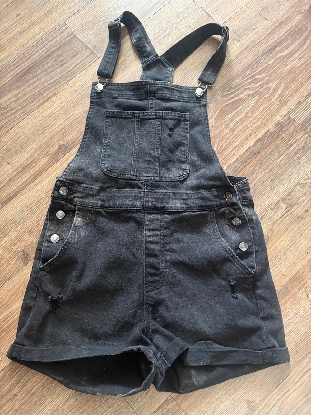 No Boundaries Black Denim Short Overalls